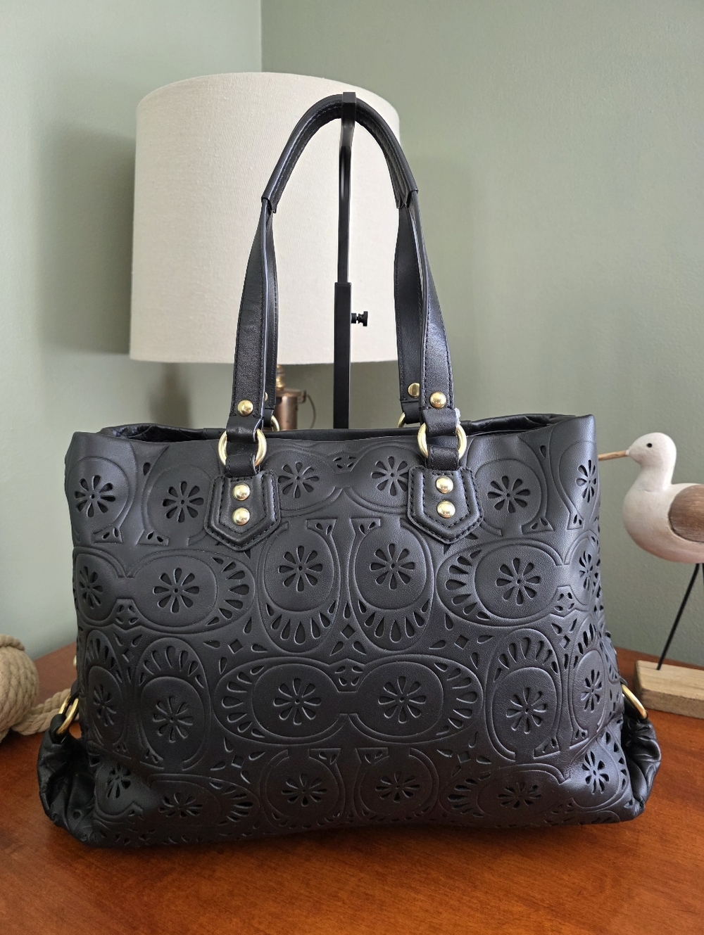Coach F21833 Ashley Lace Carryall Black Cutout Leather Tote Bag NWT - Picture 3 of 16